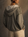 Womens Casual Striped Zip Up Hoodie Oversized Sweatshirts