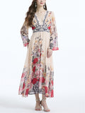 Women's Holiday Style V Neck Flare Sleeve Maxi Dress