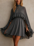 Women 2 Piece Chiffon High Neck Ruffle Mini Dress and Slip Set