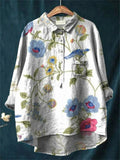 Women's Casual Retro Printed Long Sleeve Lapel Shirts
