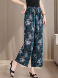 Women's Elegant Print Elastic Waist Wide Leg Cropped Pants