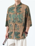 Men's Casual Chinese Style Print Half Sleeve TangSuit Shirt