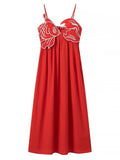 Women's Summer Red 3D Fish Embroidery Loose Strap Dress