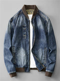 ‌Men's Casual Distressed Streetwear‌ Denim Bomber Jackets with Pockets