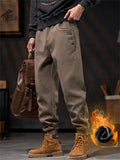 ‌Men's American Style Loose Fit Casual Jogger Pants with Button Details Pockets