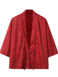 Men's Chinese Style Loong Jacquard Zen Style Half Sleeve Cardigan