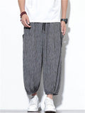 Men's Summer Cool Striped Pockets Wide Leg Beach Cropped Pants