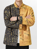 Men's Chinese Style Hanzi Print Contrast Color Stand Collar Tang Suit Jacket