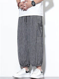Men's Summer Cool Striped Pockets Wide Leg Beach Cropped Pants