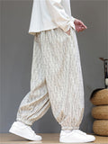 Men's Chinese Style Corduroy Elastic Waist Loose Fit Bloomer Pants