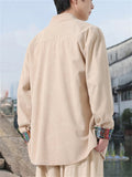 ‌Men's Chinese Style Printed Corduroy Stand Collar Buttons Jackets