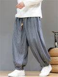 Men's Chinese Style Corduroy Elastic Waist Loose Fit Bloomer Pants