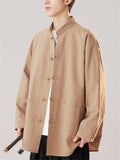 Chinese Style Cotton Metal Frog Button Stand Collar Shirt For Men