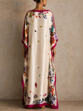 Womens Floral Print Loose Resort Cover Up Kaftan Maxi Dress