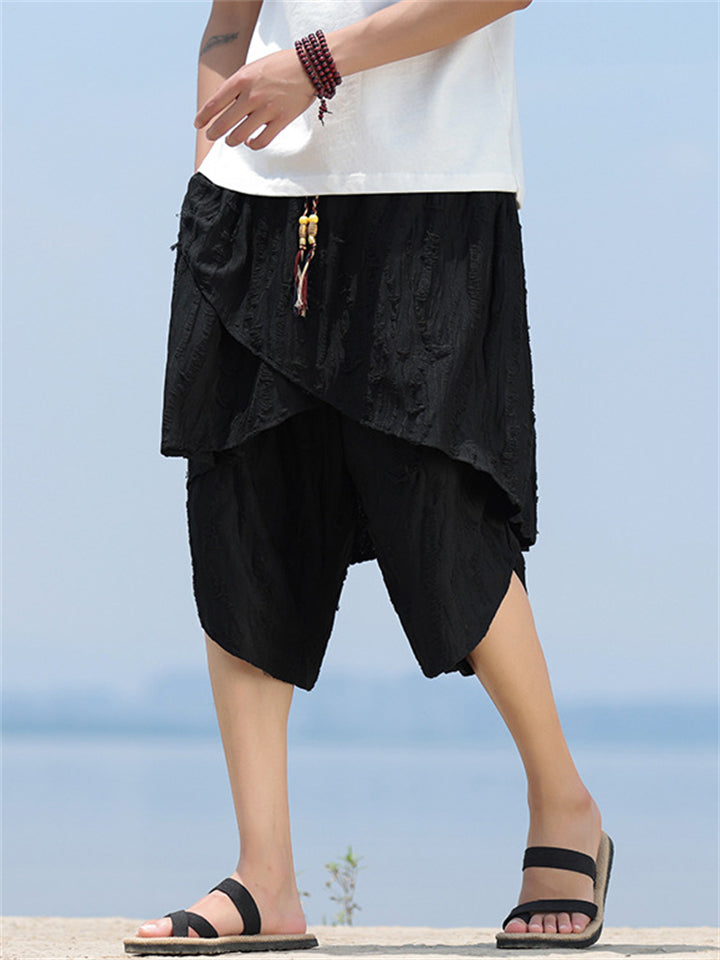 Men's Summer Ripped Asymmetric Capri Pants
