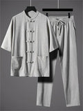 Men's Comfy Simple Chinese Style Summer Short Sleeve Tangsuit Outfits