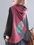 Women's Retro Patchwork Sleeveless Hooded Jackets