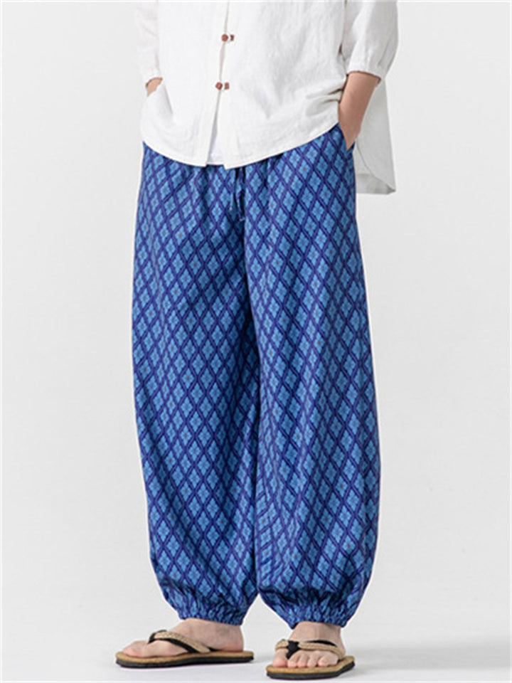 Men's Loose Retro Chinese Style Plaid Lantern Pants