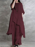 Women's Ethnic Holiday Style Loose Round Neck Top and Pants Set