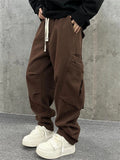 Men's Retro Winter Thick Casual Sweatpants with Multiple Pockets