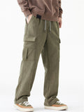 Winter Warm Fleece Lined Cargo Pocket Drawstring Men Casual Pants