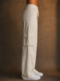 Women High Waist Drawstring Wide Leg Baggy Cargo Pants
