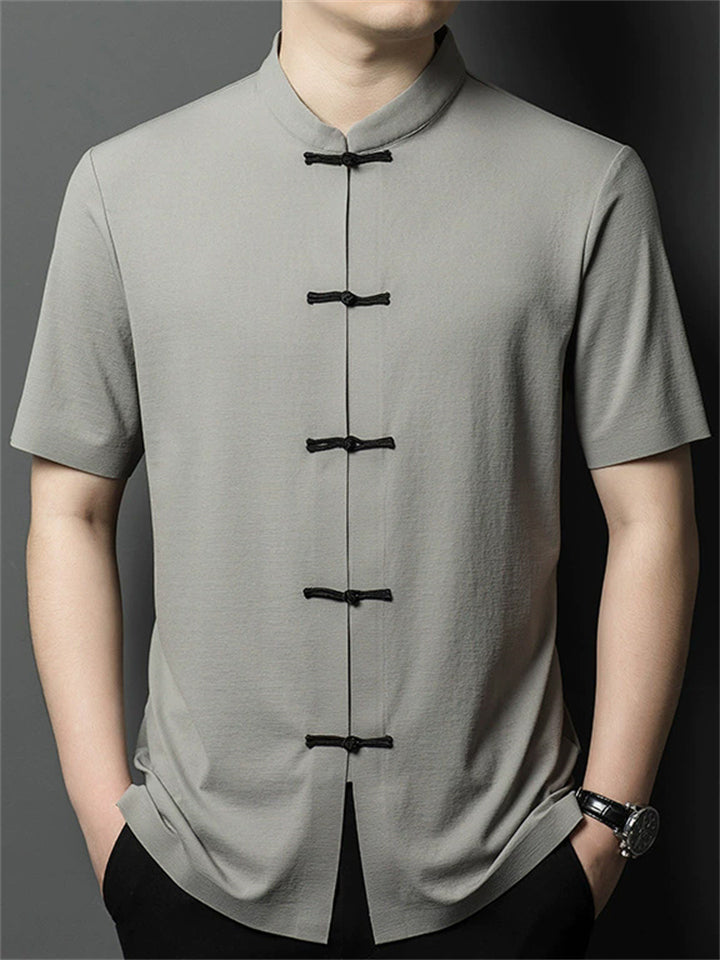 Cool Men's Chinese-style Button Stand Collar Short Sleeve Shirt