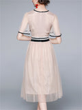Women's Summer Mesh Print Round Neck Midi Dress