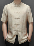 Men's Chinese-style Stand Collar Short Sleeve Pockets TangSuit Shirt