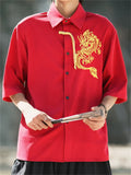 Men's Summer Chinese Style Loose Fit Dragon Embroidered Shirts
