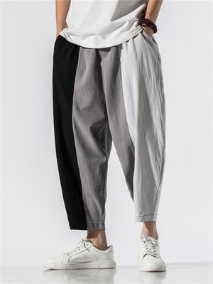 Male Contrast Color Striped Fashion Cotton Linen Pants
