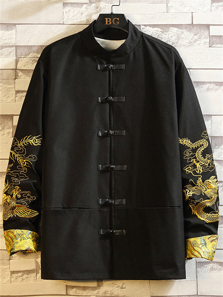 Men's Chinese Style Autumn Loong Embroidery Stand Collar Jackets