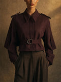 Women Elegant Autumn Vintage Cape Back Belted Cropped Jacket