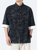 Men's Casual Chinese Style Print Stand Collar Tang Suit Shirt