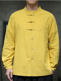 Men's Texture Solid Color Long Sleeve Tang Suit Shirts