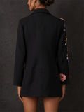 Women's Stylish 3D Floral Crochet Embroidered Black Blazer
