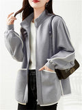 Women's Casual Stand Collar Contrast Trim Cardigan Jacket