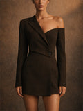Women Coffee One Shoulder Single Breasted Asymmetrical Blazer