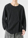Chinese Zen Style Men's Long Sleeve Round Neck Shirts with Button Details