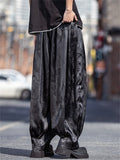 Men's Solid Color Loong Print Cool Drape Wide Leg Harem Pants