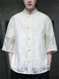 Men Chinese Style Summer Floral Jacquard Frog Button Short Sleeve Shirts