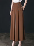 Women's High Waist Wide Leg Flowy Palazzo Pants with Buttons