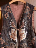 Women's Retro Chinese Style Coffee Flowers Embroidered Lace Up Vest