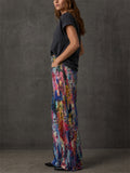 Women Colorful Graffiti Wide Leg High Waist Denim Jeans