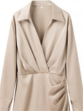 Women's French Style Lapel V Neck Long Sleeve Dress