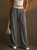 Women High Waist Wide Leg Pleated Office Dress Pants