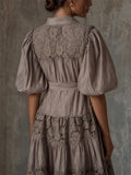 Women Shimmer Puff Sleeve Smocked Wedding Guest Dress