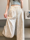 Women's Stylish Chinese Style Floral Jacquard Satin Wide Leg Pants