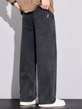 Men's Autumn Darwstring Loose Fit Straight Leg Casual Washed Denim Pants