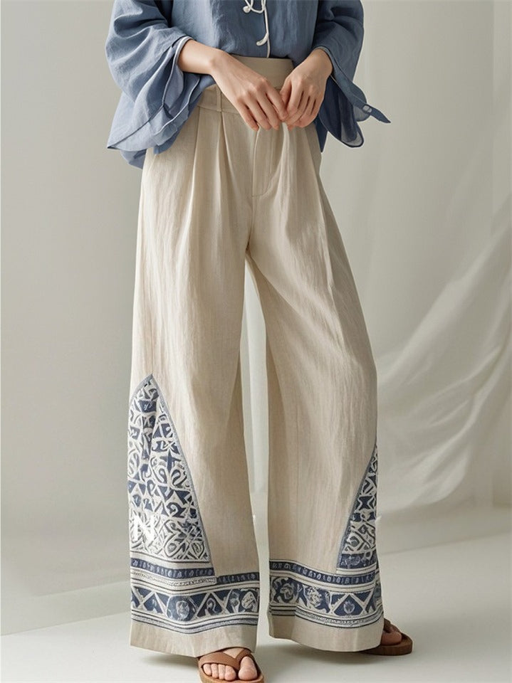 Women's Retro Ethnic Style Printed Loose High Waist Wide Leg Pants